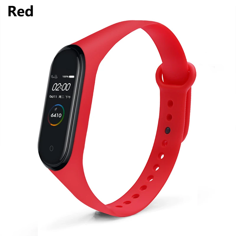 Red BOORUI mi band 4 ремешок для xiaomi mi band 4 ремешок на запястье чистый цветной relogio inteligente силиконовый сменный для xiaomi mi 4 - Color: Red
