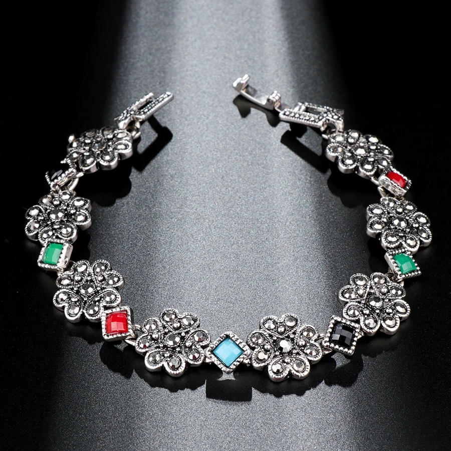 Модный браслет Kinel из Индии для женщин подарок серебристый цвет зеленый смолы