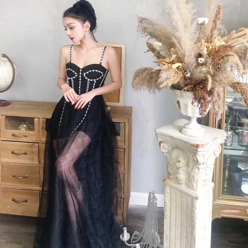 wholesale 2019 New Chic Lace Mesh Patching Diamonds Embellished Sexy Sleeveless Celebrity Party Style Wholesale Women Long Dress | Женская