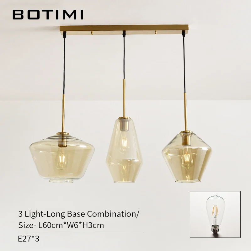 3 Light-Long Base BOTIMI Трехместный 220 В светодиодный подвесной светильник с янтарным стеклом абажур современный подвесной светильник для столовой металлический кухонный светильник ing - Цвет корпуса: 3 Light-Long Base