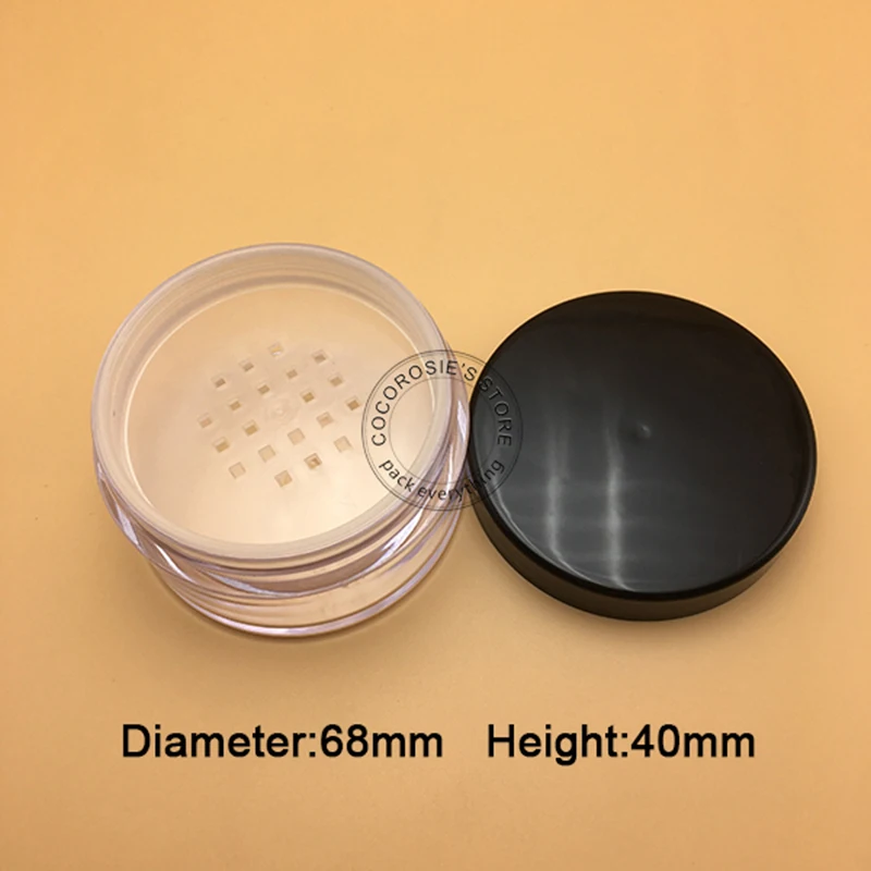 5 шт./партия) пустой 30 г loose powder jar порошок случае с сито черный 60 мл большой случае рассыпчатая пудра