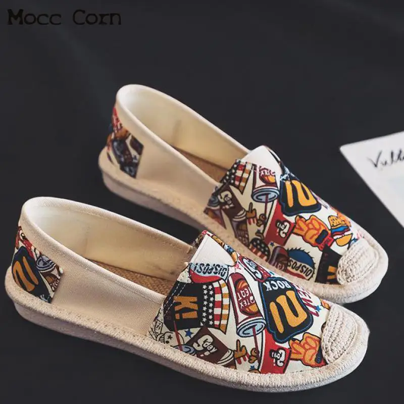 Туфли женские холщовые без шнуровки дышащие лоферы плоская подошва эспадрильи