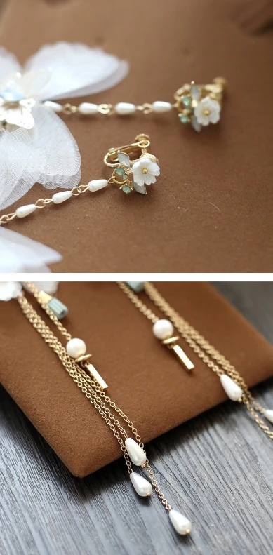 Super fairy butterfly female lo ng tassel earrings bride wedding dress rhinestones without pierced ear clips | Украшения и