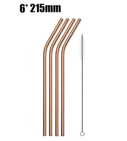 Rose gold 4pcs bent 4/8 шт. многоразовый металлический питьевой соломы Высокое качество 304 Нержавеющая сталь красочные черный металлическая соломинка с чистящая щетка 215*6 мм - Цвет: Rose gold 4pcs bent