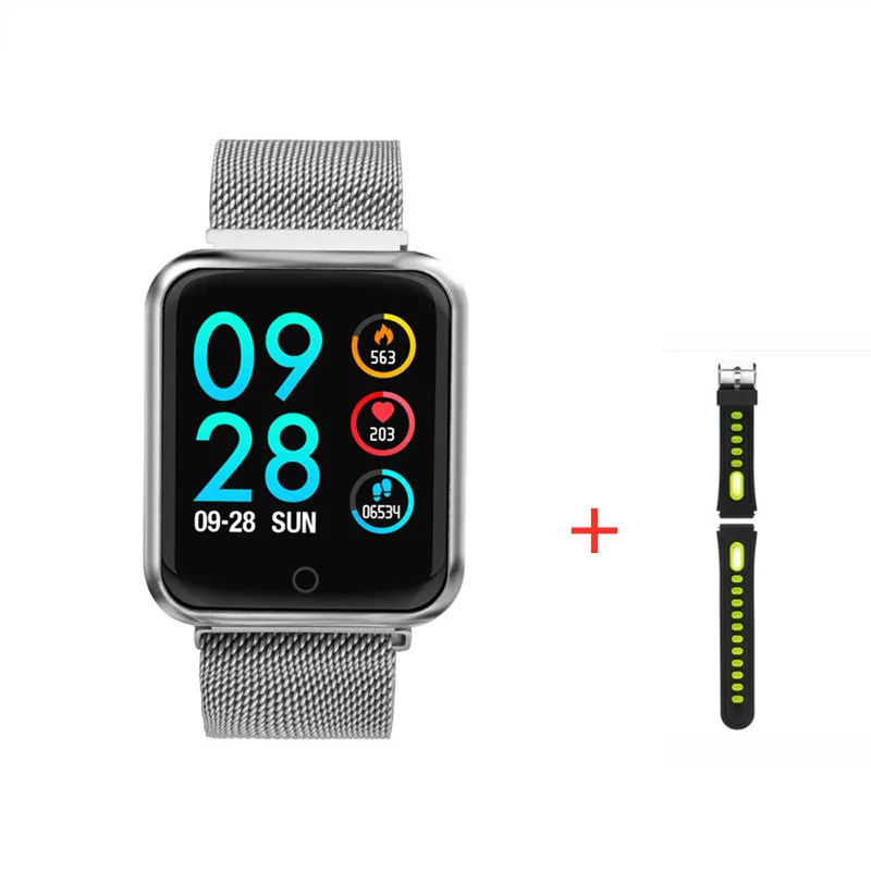add green strap Смарт-часы P68 для мужчин и женщин, монитор сердечного ритма, спортивный фитнес-трекер, умные часы для IOS, iphone, apple, Android, PK часы 5 IWO 11/12 - Цвет: add green strap