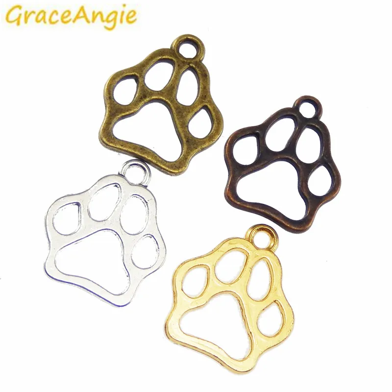 24 шт. подвеска браслет в виде собачьей лапы|paw print|bronze goldaccessory charm |