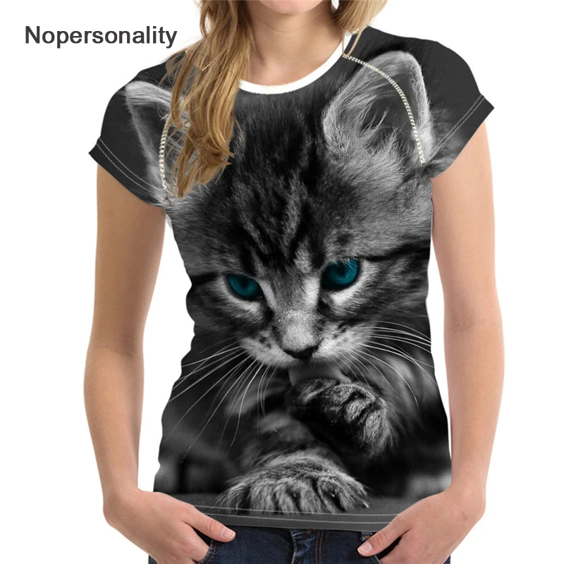 Футболка Nopersonality женская с 3d котом милая Повседневная рубашка короткий топ для