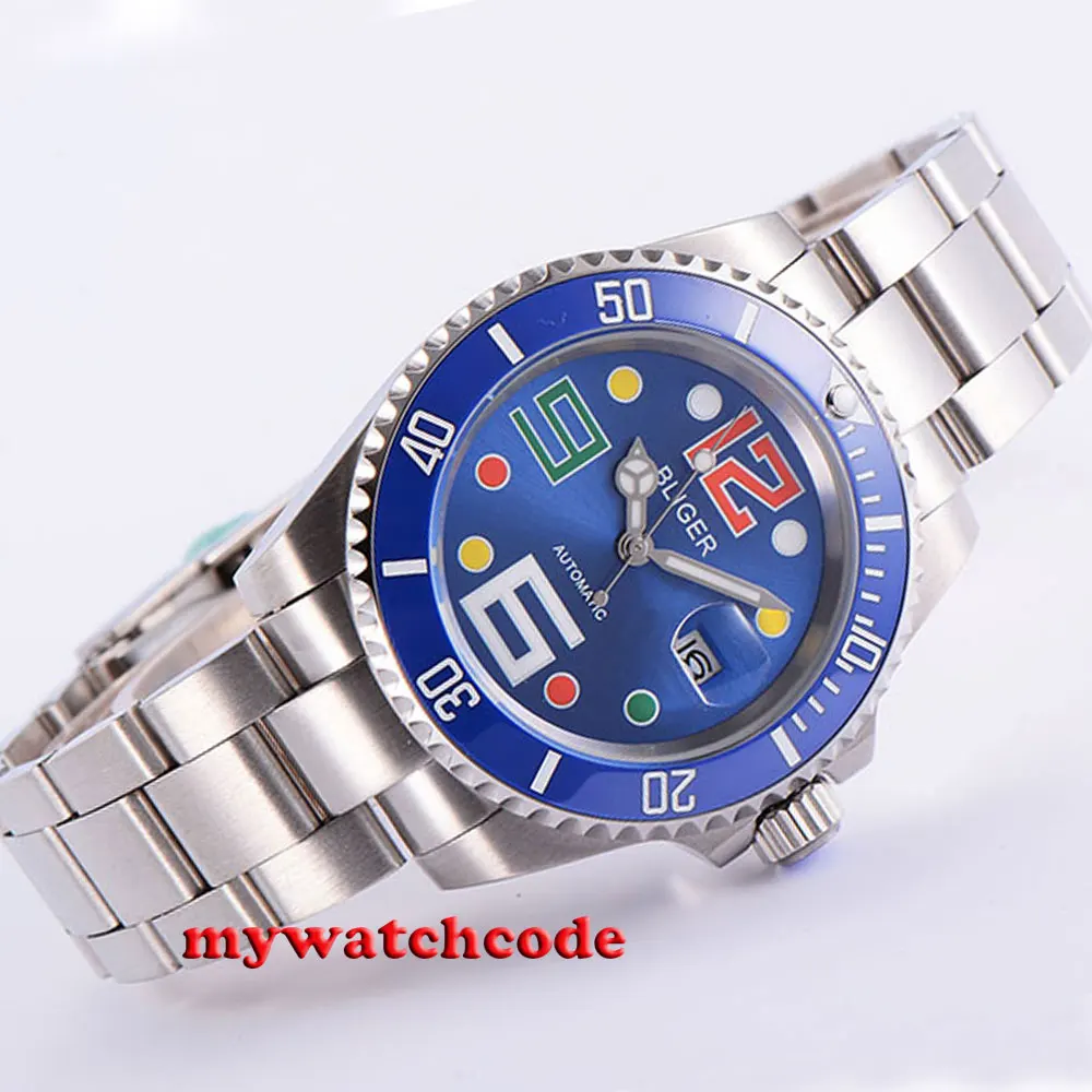 40 мм синий циферблат цветной знак сапфир Дата автоматическое движение Мужские