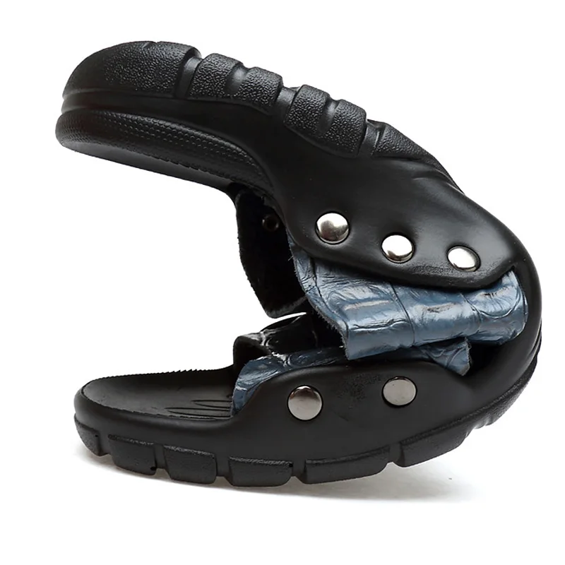 Сандалии мужские из сплит кожи удобная Пляжная обувь без застежки резиновая