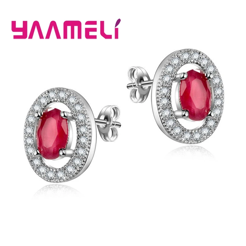 

Vintage Stud Earrings 925 Sterling Silver Oval Cubic Zircon Stone Inlay Paved Fine Jewelry for Women Wedding Party