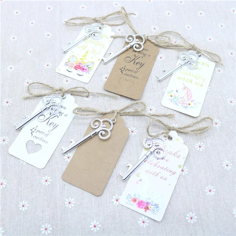Цена 50 шт./лот серебряный ключ открывалка для бутылок «сделай сам» Скелет открывалка для вина с эскорт-биркой карточка деревенская Свадебная веч...