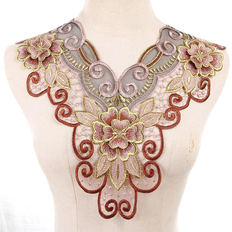 Новинка 1 вышитые кружевной воротник Кружевная аппликация на мотив патчи