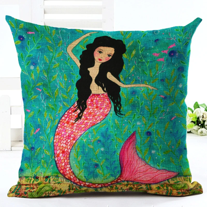 Необычные милые Мультяшные рыбки напечатанные льняные хлопковые квадратные 45x45