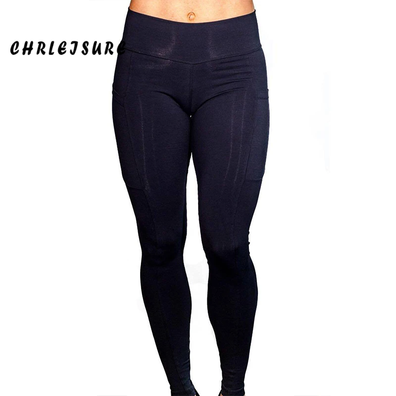 Женские леггинсы для фитнеса CHRLEISURE эластичные однотонные из полиэстера с