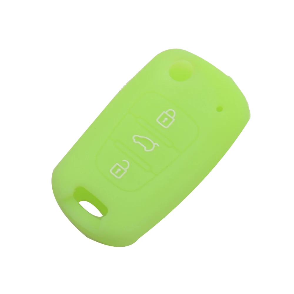 light green OkeyTech 3 кнопки силиконовый чехол для Kia K2 K5 Sorento Sportage для hyundai Avante I30 IX35 Складной Корпус Ключа мягкий резиновый Чехол - Название цвета: light green
