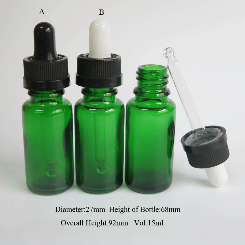 Оптовая продажа зеленая стеклянная бутылка 100 шт./лот 15 мл с черной пластиковой