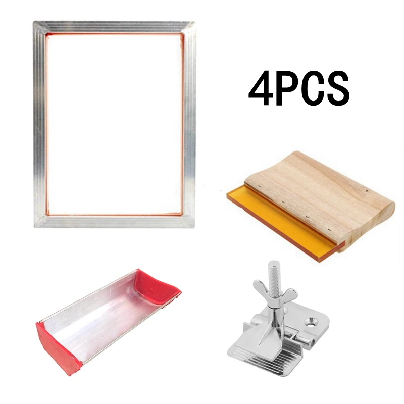 4PCS 4 шт комплект трафаретной печати 43/120T шелкографическая сетка Алюминий рамка+ шарнир Зажим+ Эмульсия Совок машина для нанесения покрытия+ скребковый инструмент Запчасти набор - Цвет: 4PCS