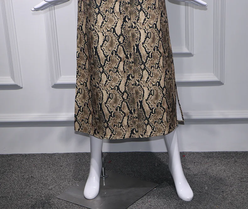 Women Snake Print Skirt Elastic Waist Korean Midi Skirts Women's 2018 Office Lady A Line Split Straight Long Faldas Mujer | Женская