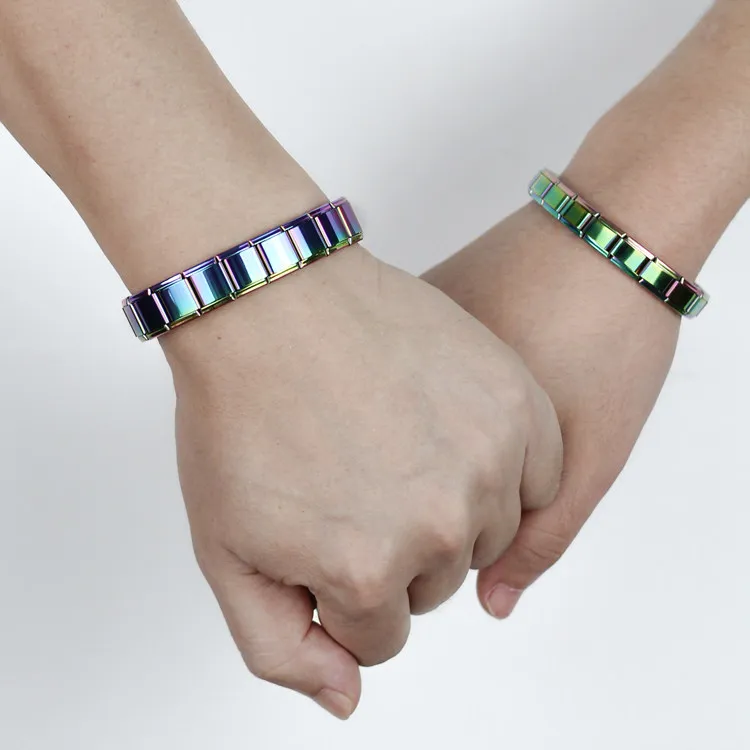 Hapiship Модные мужские и женские ювелирные изделия для влюбленных, цветной браслет из нержавеющей стали, браслет для девочек и мальчиков, свадебный подарок G073