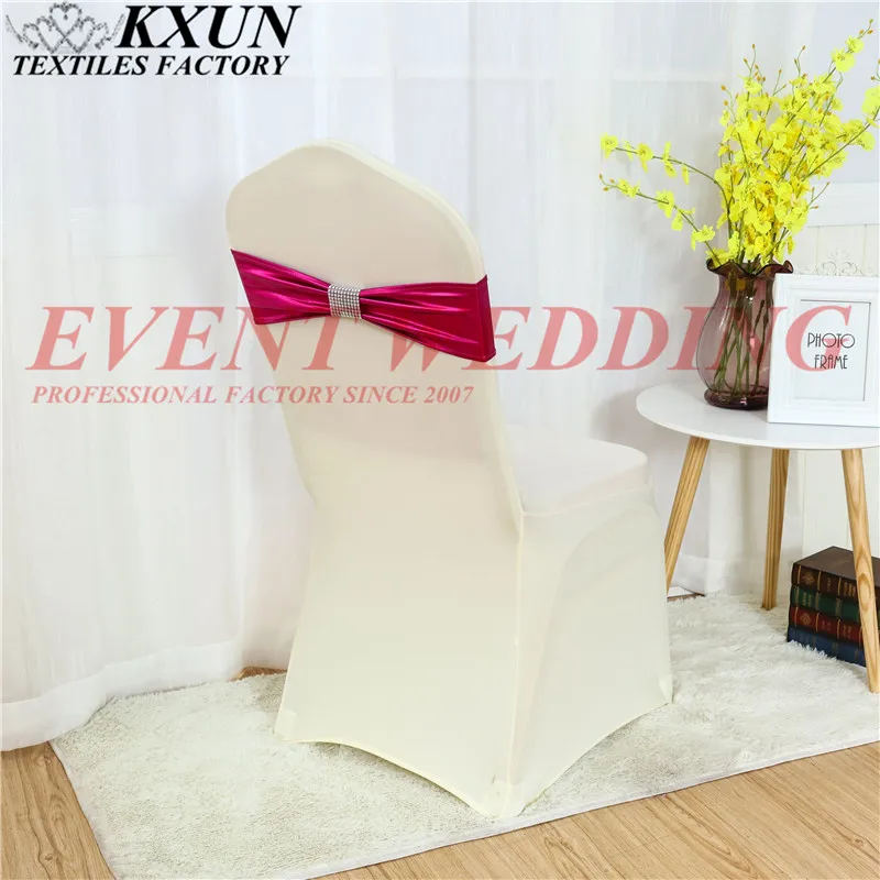 

25 50 100pcs White Spandex Chair Cover With Bronzing Coated Chair Band Include Net Buckle For Wedding Event Decoration
