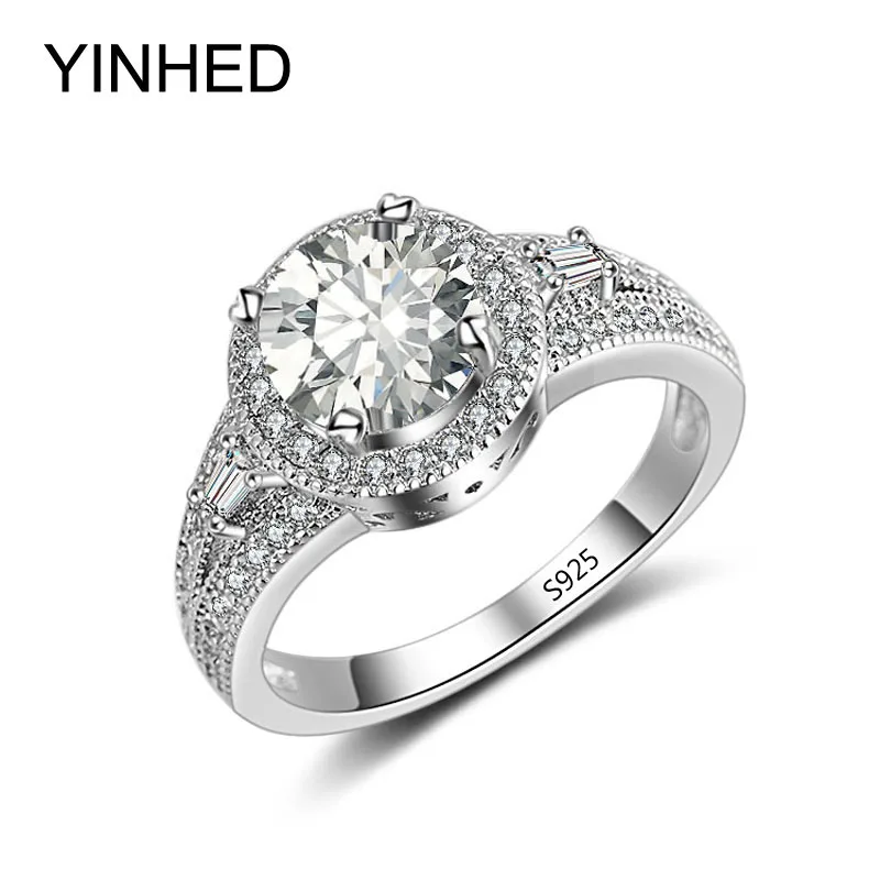 Женское кольцо с фианитом YINHED обручальные кольца из настоящего серебра 925 пробы