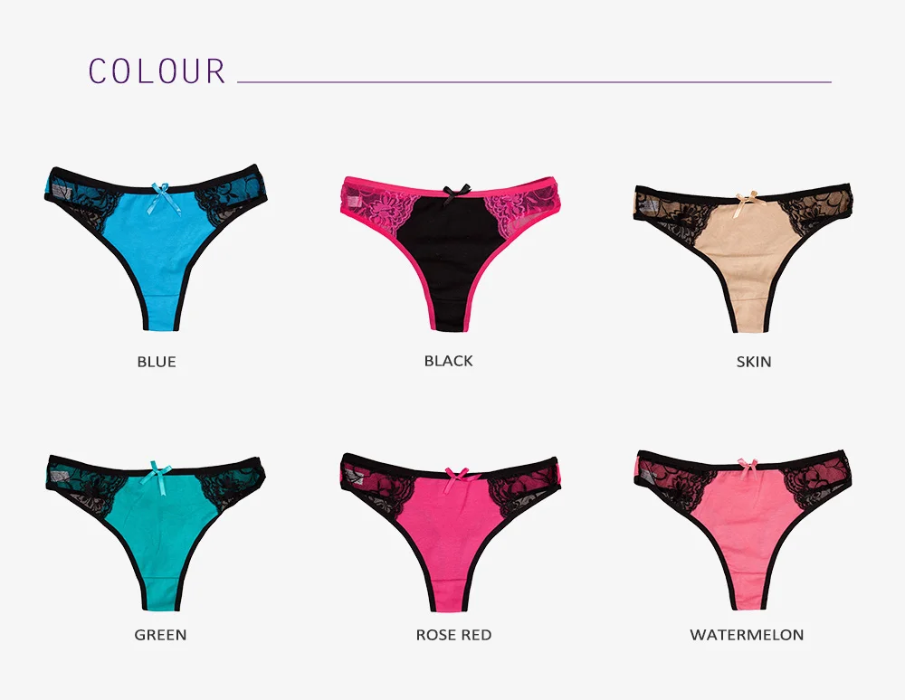 YOUREGINA Women Sexy G-String Thong Underwear Cotton Lace Patchwork Transparent Pants FemaleIntimates Lingerie Bowknot 6pcs/lot