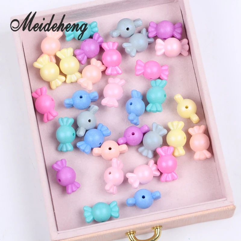 

21mm 32pcs Cute Candy shaped Candy color Matte Acrylic Handmade Spacer Beads for Jewelry Hair Rope making & DIY Baby Kids Crafts