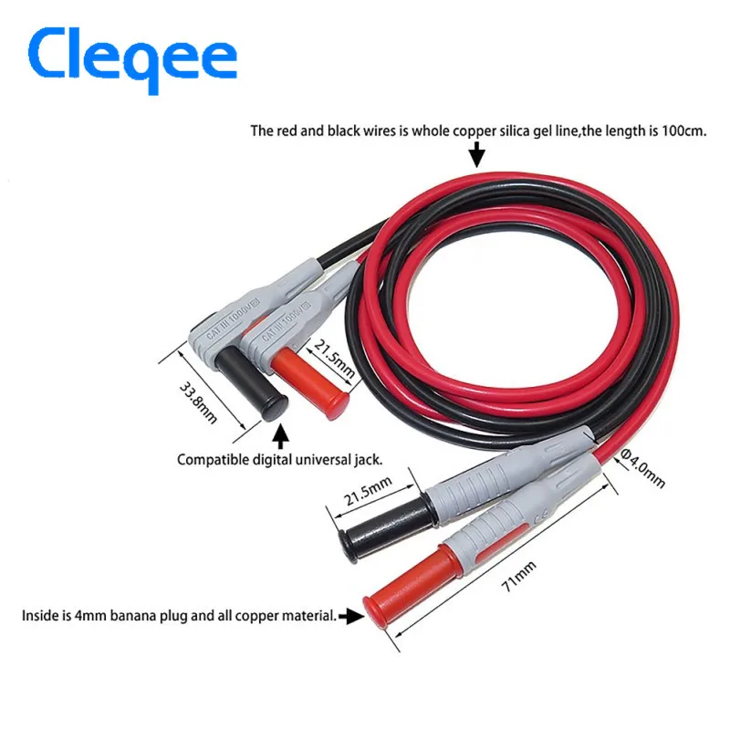 Cleqee P1033 мультиметр Тестовый Кабель литой под давлением 4 мм разъем типа "банан" тестовая линия прямой к изогнутой Тестовый Кабель для электрического тестирования ing