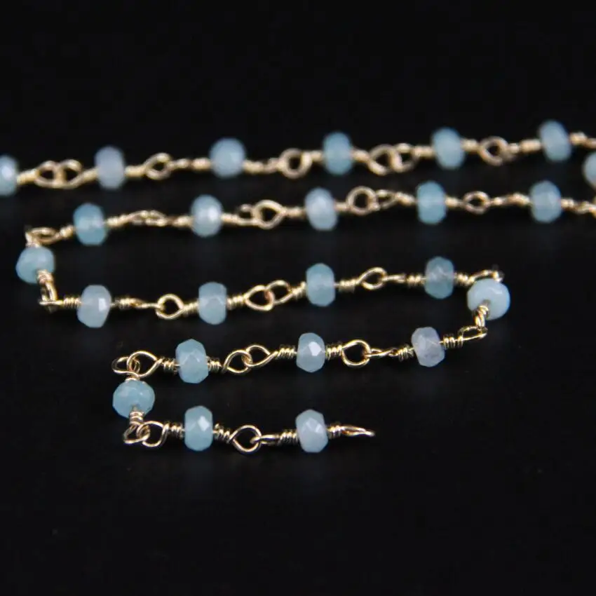 

2x4mm,Blue Malaysia Jades Light Gold Rosary Chain,Aquamarine Color Faceted Rondelle Gems Chain,DIY Fashion Crafts Necklace