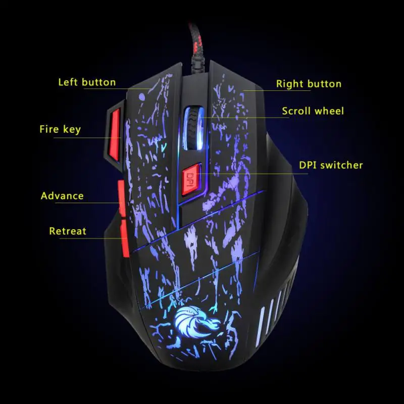 H300 профессиональная Проводная игровая мышь Firebird 7-клавишная светящаяся с кнопкой