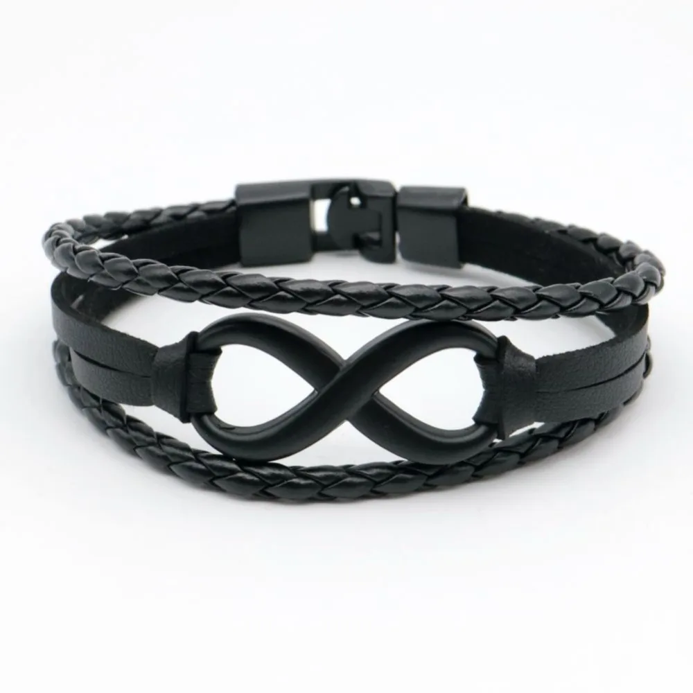 Черный плетеный браслет из искусственной кожи Infinity для мужчин коричневый