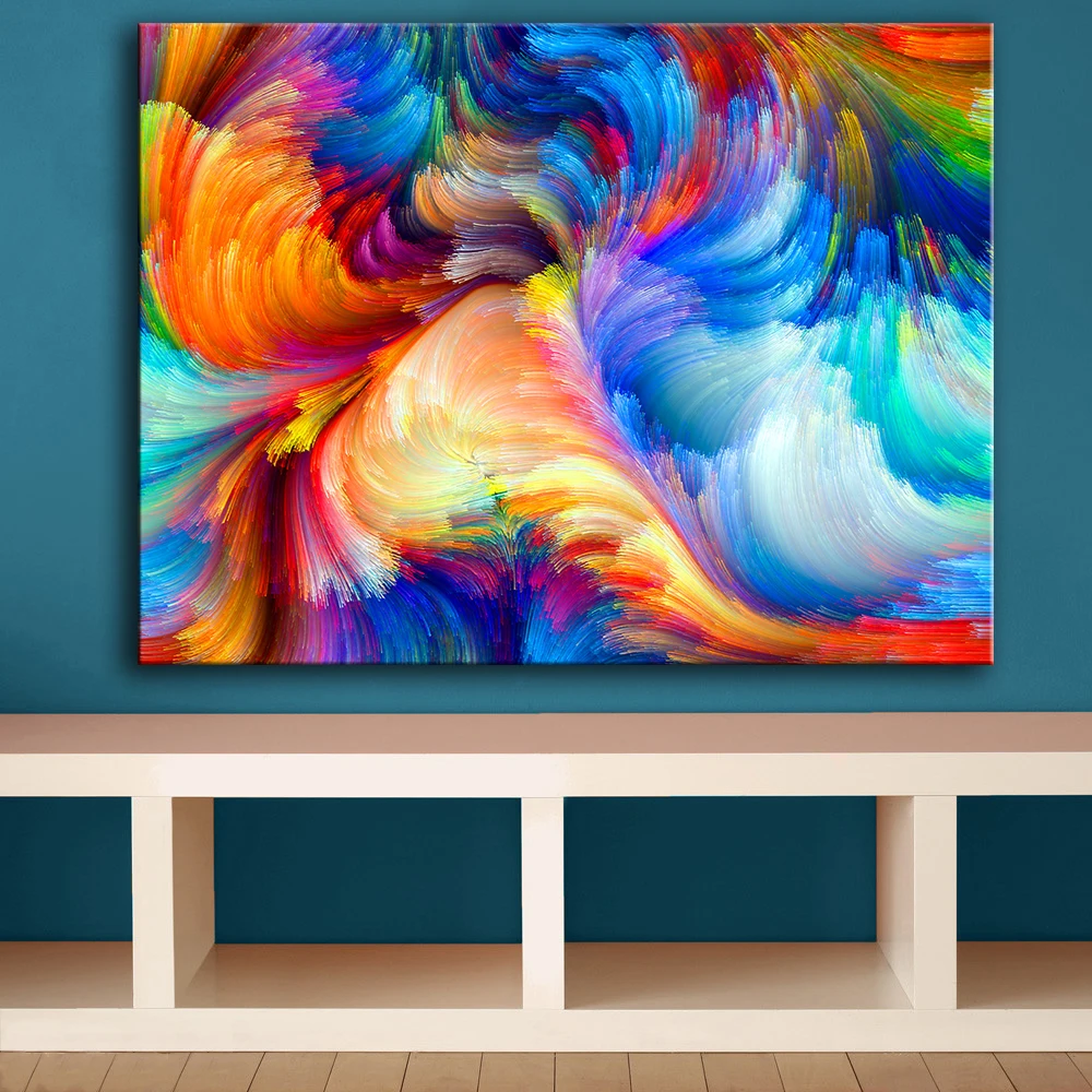 Огромный размер радуга цвет размытый Узор Настенная живопись для домашнего декора идеи печать на холсте картина маслом без рамки