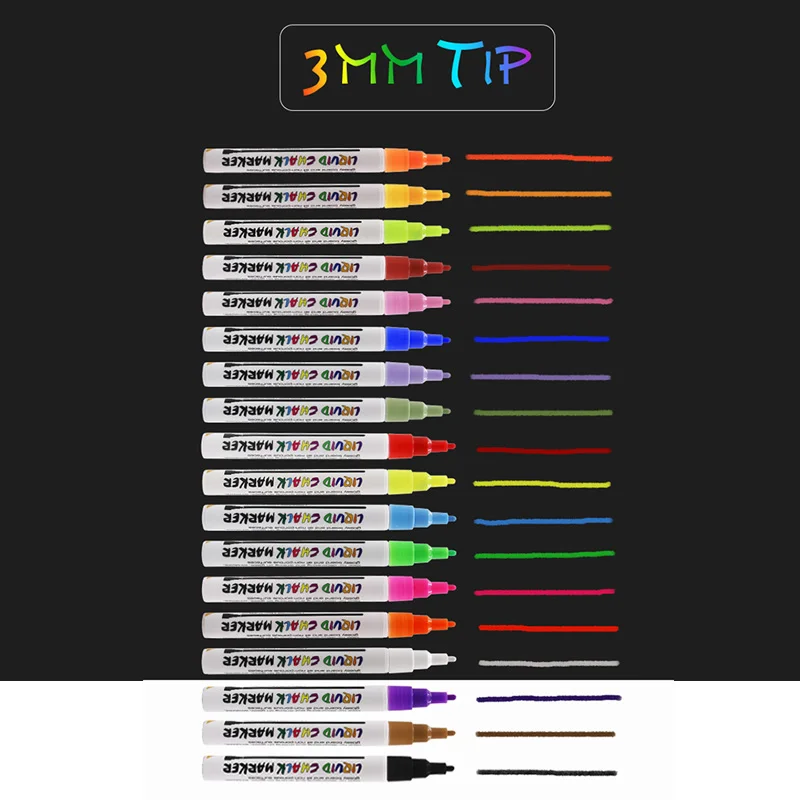 3mm set Мокрое стирание мелковый маркер яркие цвета сухие быстро пишут гладко для детей - Цвет: 3mm set