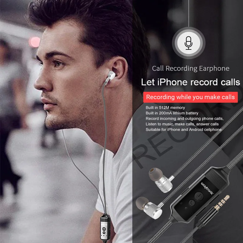 IOS Android Mobile Call recorder перезаряжаемый наушник в ухо для записи бизнес вызовов без