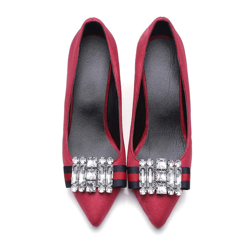 Новинка модные женские туфли-лодочки на тонком высоком каблуке с кристаллами