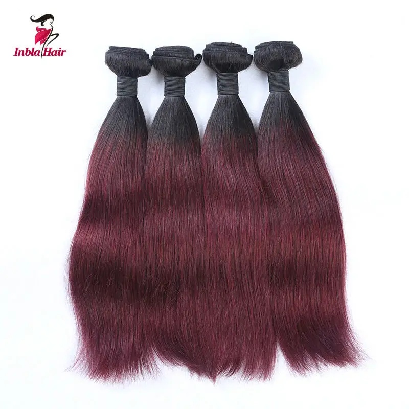 Burmese Remy Human Hair Extensions 1B/99J Two Tone Omber Color Straight Wefts Machine Double 100gram |