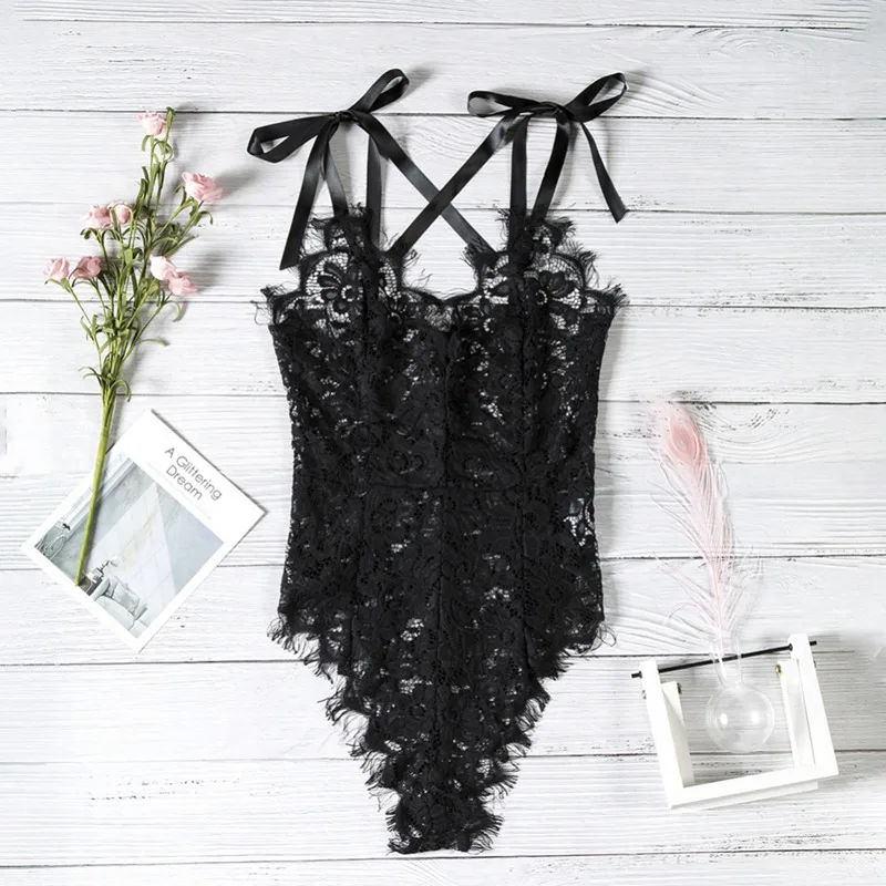 

Sexy Lace Bodysuits Hollow Out Sleeveless Bodysuits Backless Solid Color Comfortable Fashion Women Bodysuits