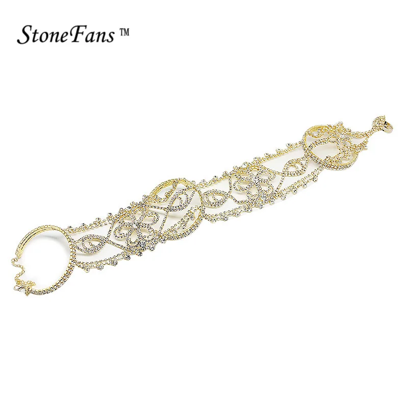 TYPE1-Gold StoneFans, длинные стразы, браслет, кристалл, верх, браслет на руку, браслеты на цепочке, цветок, свадебные браслеты, женские браслеты - Окраска металла: TYPE1-Gold