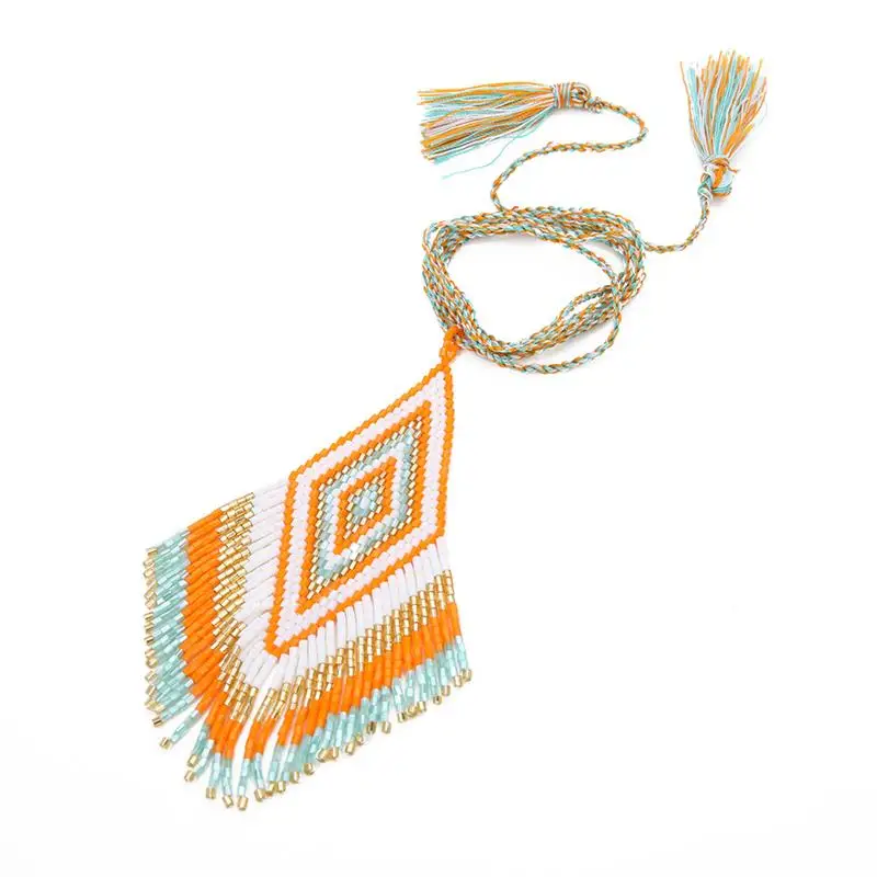 Necklace-orange Джой богемное платье макси заявление ожерелье Цепочки и ожерелья Для женщин в этническом стиле, с бахромой, ювелирное изделие колье Boho винтажный чокер Мода ожерелье от сглаза - Окраска металла: Necklace-orange