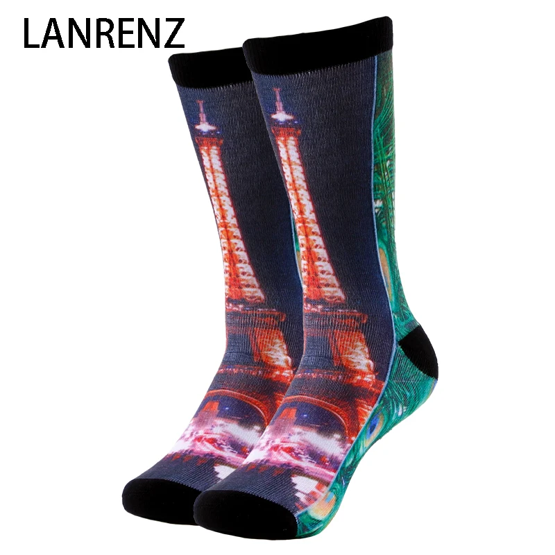 Носки мужские и женские с рисунком Эйфелевой башни павлина модные забавные носки