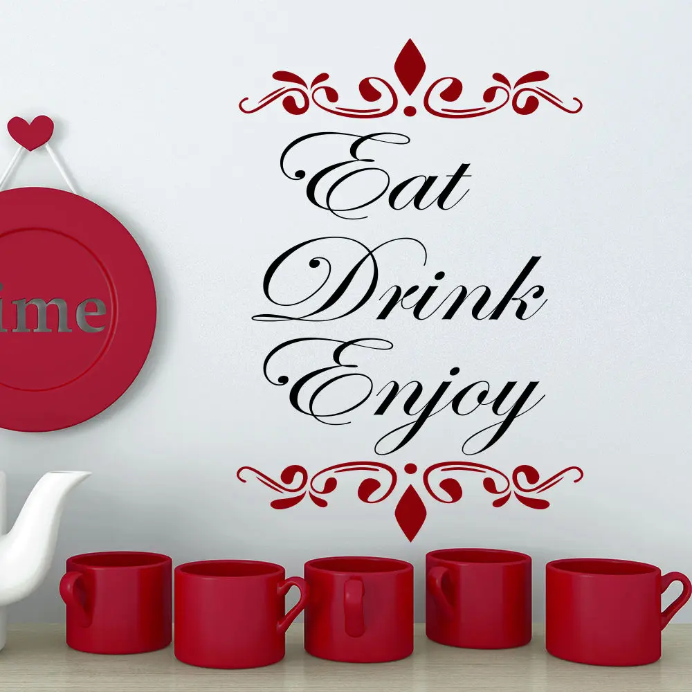 

Creative Wall Sticker Quote Eat Drink Enjoy Kitchen Decor Cafe Vinyl Removable Art Design Restaurant Mural Decals Poster LA742