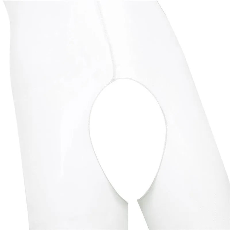 Mens Sexy Lingerie See Through Sheer Long Sleeves Round Neck Crotchless Footed Stretchy Body Pantyhose Tights Full Body Stocking