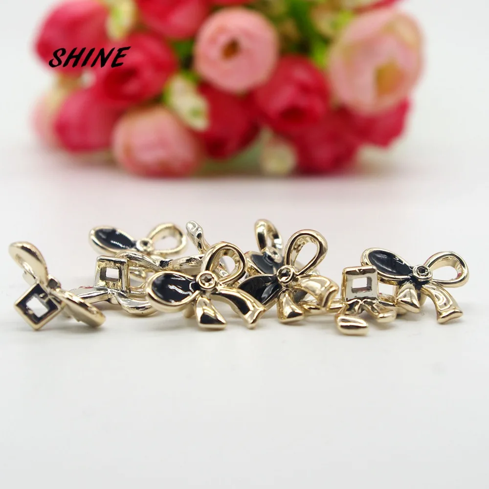 Блестящие пластиковые швейные пуговицы бант для скрапбукинга золотой хвостовик