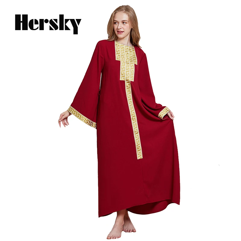 Fashion Muslim Embroidery Dress Turkey Women Abayas Dresses Plus Size Dubai Ladies Kaftan Turkish Islamic Long Sleeve Clothing |