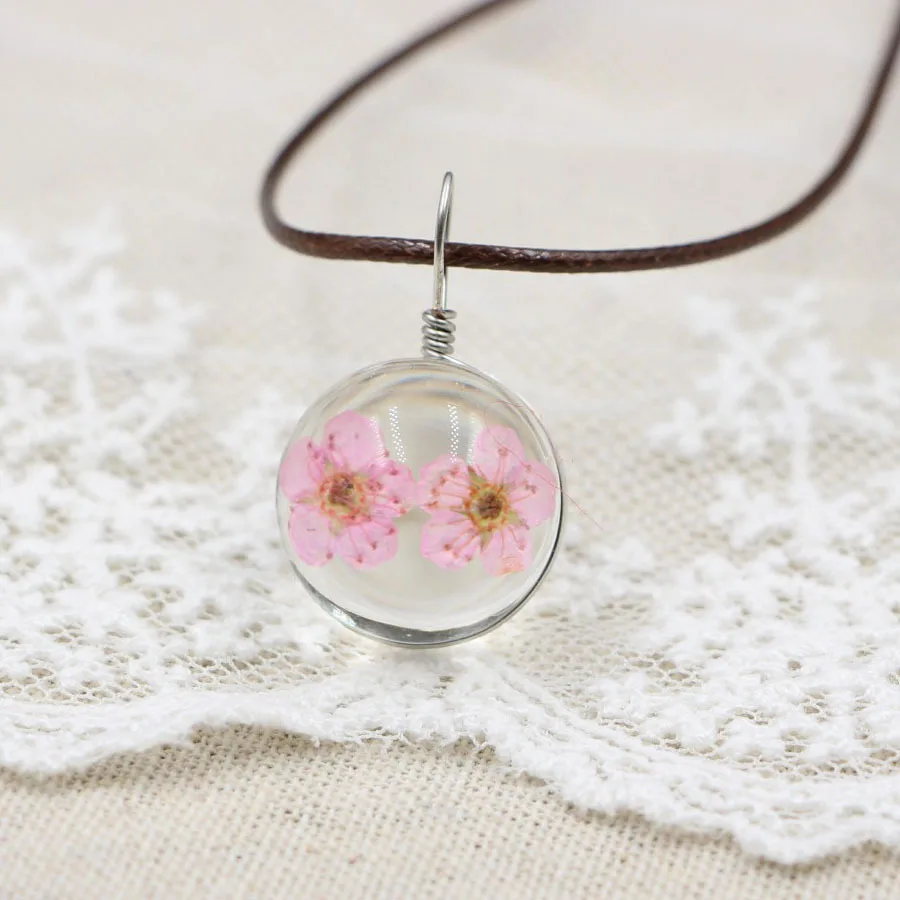 Ожерелье с подвеской в виде клевера ожерелье цветком вишни Натуральные сушеные