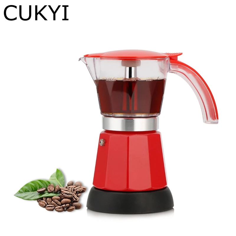 CUKYI электрическая кофеварка для эспрессо Moka кофейник итальянская кофеварка мокко 220 В плита Инструмент фильтр Перколятор кофейник - Цвет: Red