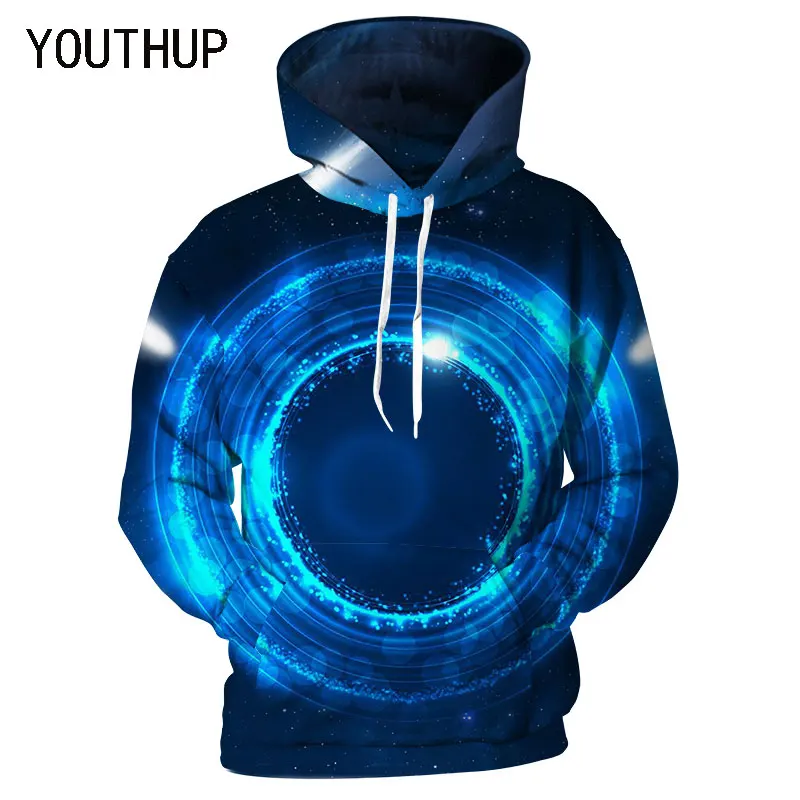 YOUTHUP весна 2019 мужские толстовки с длинным рукавом пуловер шапка 3D принт синяя