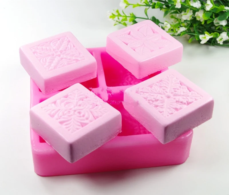 4 отверстия квадратный цветок силиконовые формы для мыла DIY ручной работы Carft 3D мыло силиконовые формы форма для изготовления свечей украшения торта инструменты