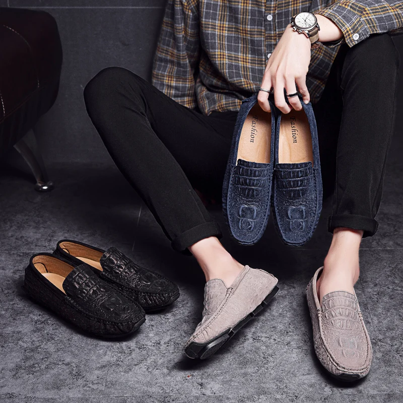 

Loafers Shoes Men Casual Shoes 2019 Fashion Suede Leather Mens Slip-On Breathable Car Driving Shoes Man Moccasins Homme Khaki