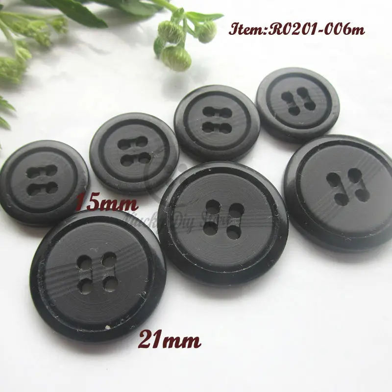 144pcs mixed 21mm&15mm black suit buttons men clothing buttons or  trench coat button 4 holes clothing material wholesale